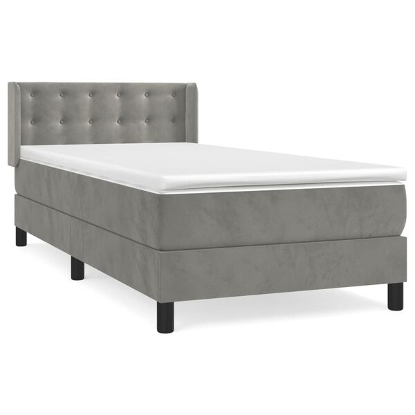 vidaXL Boxspringbett mit Matratze Hellgrau 100x200 cm Samt