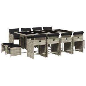 vidaXL 13-tlg. Garten-Essgruppe mit Kissen Hellgrau Poly Rattan