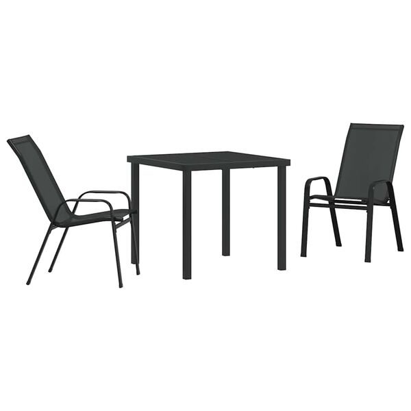 vidaXL Garten Essgruppe 3 pcs Schwarz Pulverbeschichteter Stahl