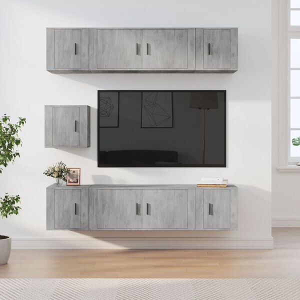 vidaXL 7-tlg. TV-Schrank-Set Betongrau Holzwerkstoff