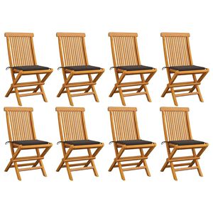 vidaXL Klappst&uuml;hle mit taupefarbenen Kissen, 8-teilig, Massivholz Teakholz