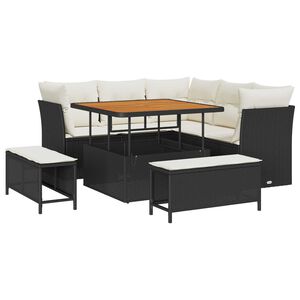 vidaXL Garten-Sofa-Set mit Kissen mit Speicher 8 pcs Schwarz und Creme