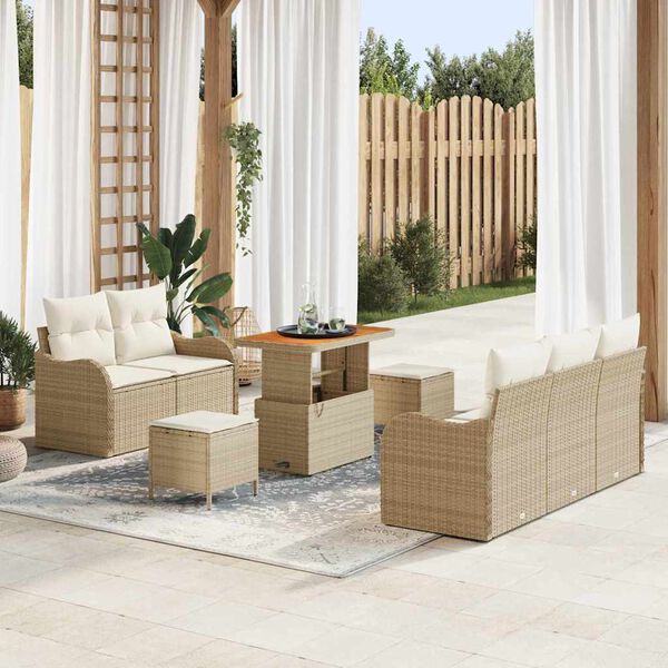 vidaXL Garten-Sofa-Set mit Kissen mit Speicher 8 pcs Beige und Creme