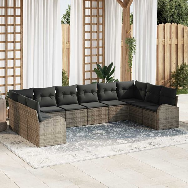 vidaXL Sofa Set mit Kissen mit Speicher 10 pcs Grau Poly-Rattan