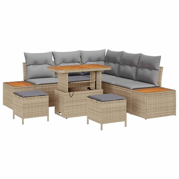 vidaXL Gartensofa-set mit Kissen mit Speicher 8 pcs Beige Poly Rattan
