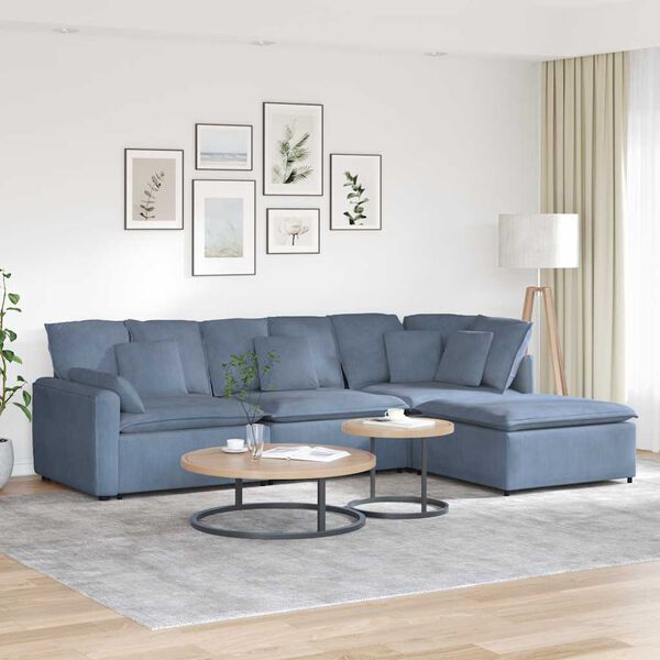vidaXL Modulares Sofa mit Fußhocker Kissen Cordstoff Blau