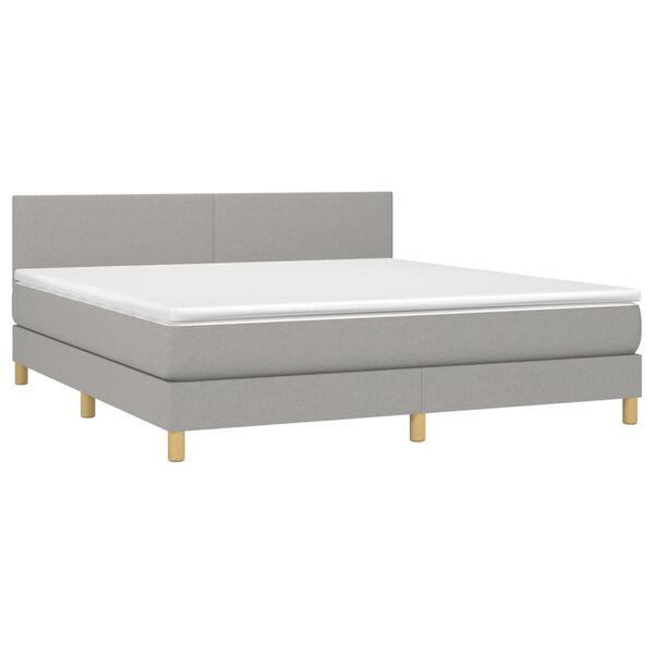 vidaXL Boxspringbett mit Matratze & LED Hellgrau 180x200 cm Stoff