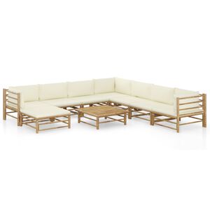 vidaXL 9-tlg. Garten-Lounge-Set mit Cremewei&szlig;en Kissen Bambus