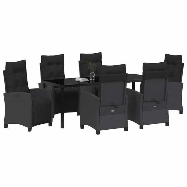 vidaXL Garten Essgruppe mit Kissen 7 pcs Schwarz Poly-Rattan