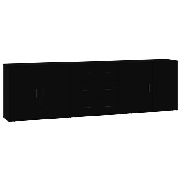 vidaXL Sideboards 3 Stk. Schwarz Holzwerkstoff