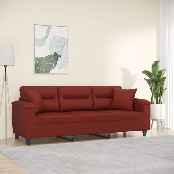 vidaXL 3-Sitzer-Sofa mit Kissen Weinrot 180 cm Kunstleder
