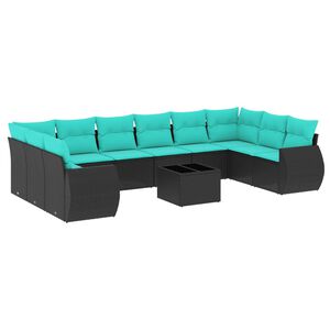 vidaXL 11-teiliges Gartensofa-Set mit Kissen, schwarzes Polyrattan