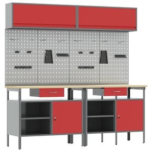 vidaXL Werkbank-Set 8 stk. Rot und Grau Pulverbeschichteter Stahl