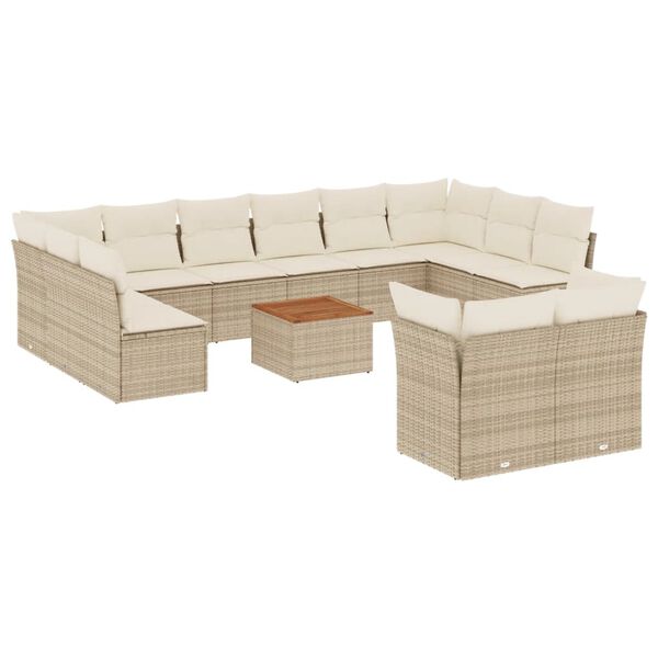 vidaXL 13-tlg. Garten-Sofagarnitur mit Kissen Beige Poly Rattan