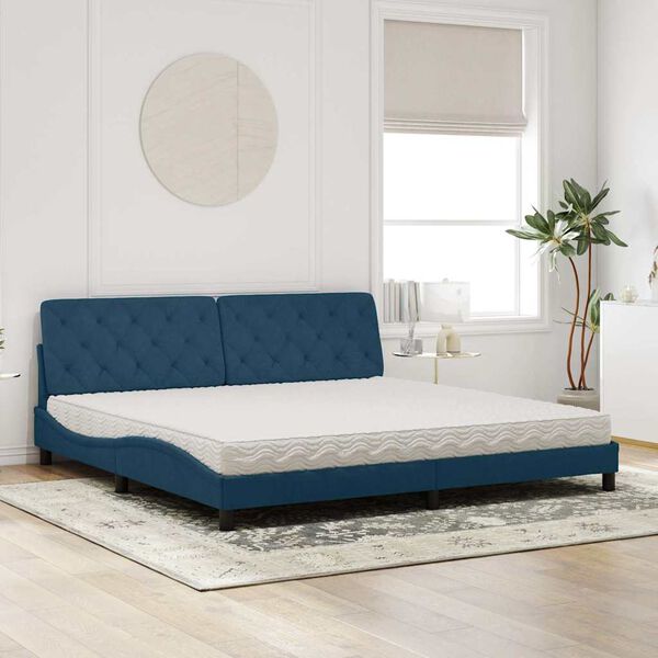 vidaXL Bett mit Matratze Blau 200x200 cm Samt