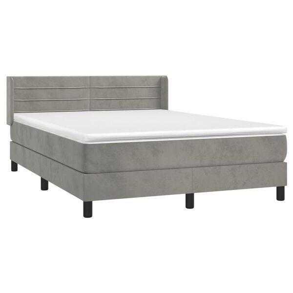 vidaXL Boxspringbett mit Matratze Hellgrau 140x200 cm Samt