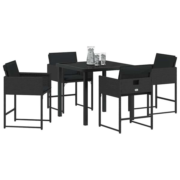 vidaXL Garten Essgruppe 5 pcs Schwarz Poly-Rattan