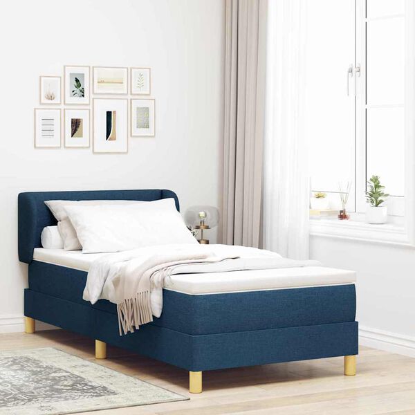 vidaXL Boxspringbett mit Matratze mit Kopfteil Blau 90 x 200 cm Stoff