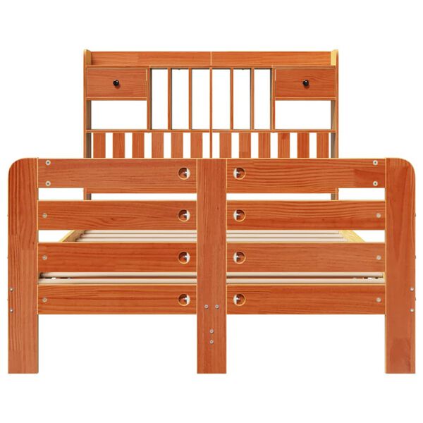 vidaXL Massivholzbett mit Regal ohne Matratze Wachsbraun 135x190 cm