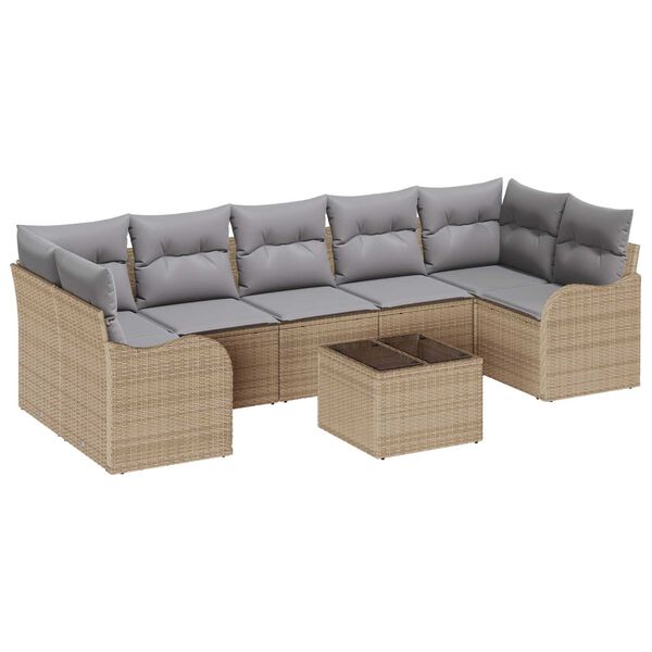 vidaXL Gartensofa-set mit Kissen mit Speicher 8 pcs Beige und Grau