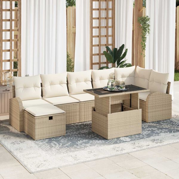 vidaXL Garten-Sofa-Set mit Kissen mit Speicher 8 pcs Beige Poly Rattan