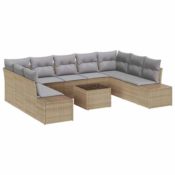 vidaXL Gartensofa-set mit Kissen 9 pcs Beige und Hellgrau Polyrattan
