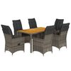 vidaXL 7-tlg. Garten-Essgruppe mit Kissen Grau Poly Rattan