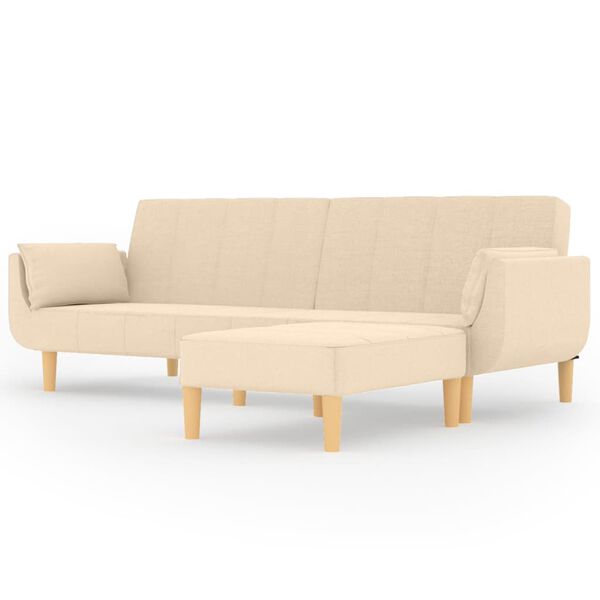 vidaXL Schlafsofa 2-Sitzer mit Hocker & Zwei Kissen Creme Stoff