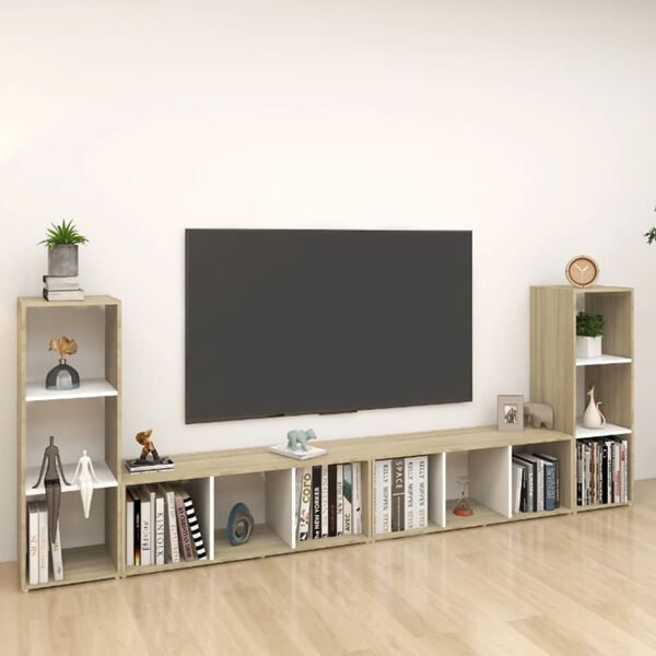 vidaXL TV-Schr&auml;nke 4 Stk. Wei&szlig; Sonoma-Eiche 107x35x37 cm Holzwerkstoff