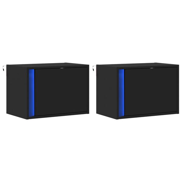 vidaXL Wand-Nachttische mit LED-Leuchten 2 Stk. Schwarz