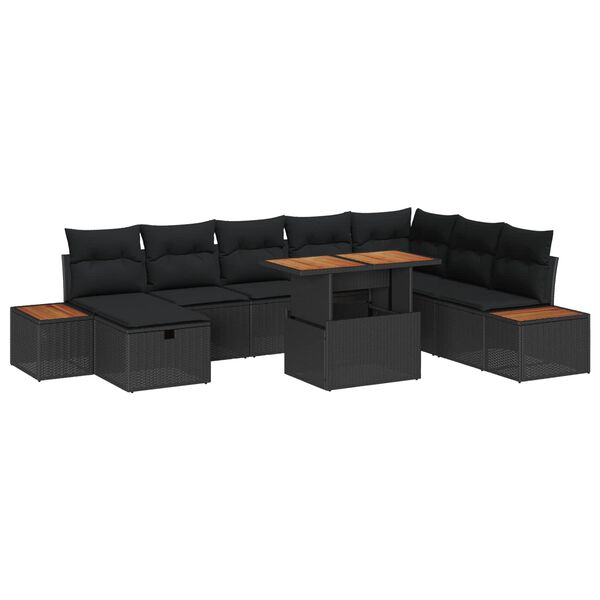 vidaXL Gartensofa-set mit Kissen 9 pcs Schwarz Poly-Rattan