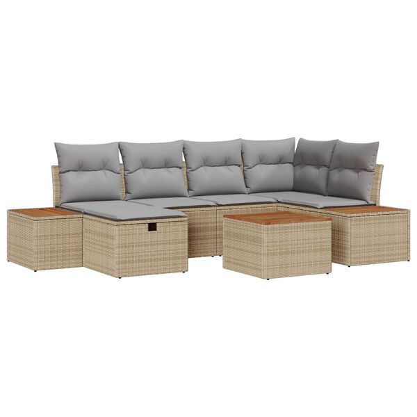 vidaXL Garten-Sofa-Set mit Kissen mit Speicher 7 pcs Beige Poly-Rattan