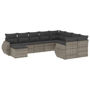 vidaXL 10-tlg. Garten-Sofagarnitur mit Kissen Grau Poly Rattan
