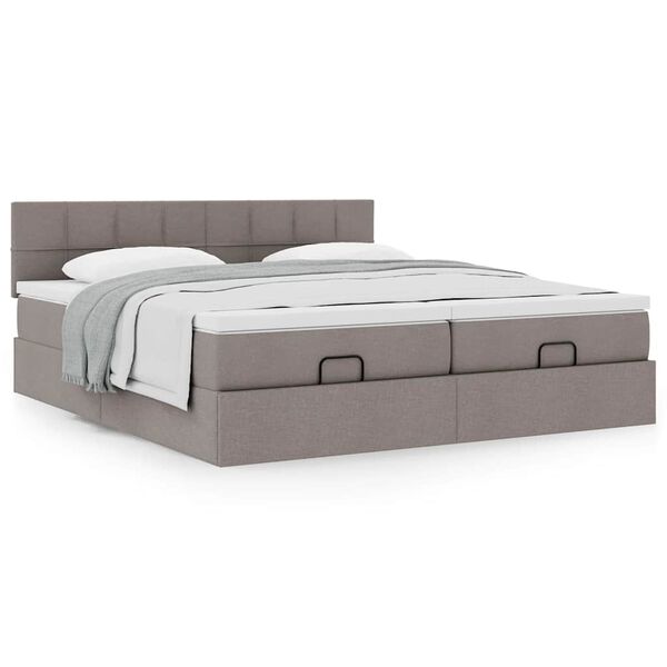 vidaXL Ottoman-Bett mit Matratzen Taupe 200x200 cm Stoff