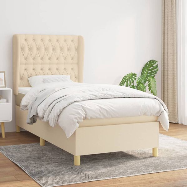 vidaXL Boxspringbett mit Matratze Creme 100x200 cm Stoff