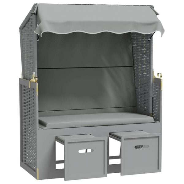 vidaXL Strandkorb mit Dach Poly Rattan und Massivholz Grau