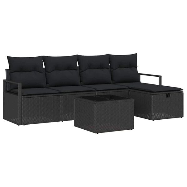 vidaXL Sofa Set mit Kissen mit Speicher 6 pcs Schwarz Poly-Rattan