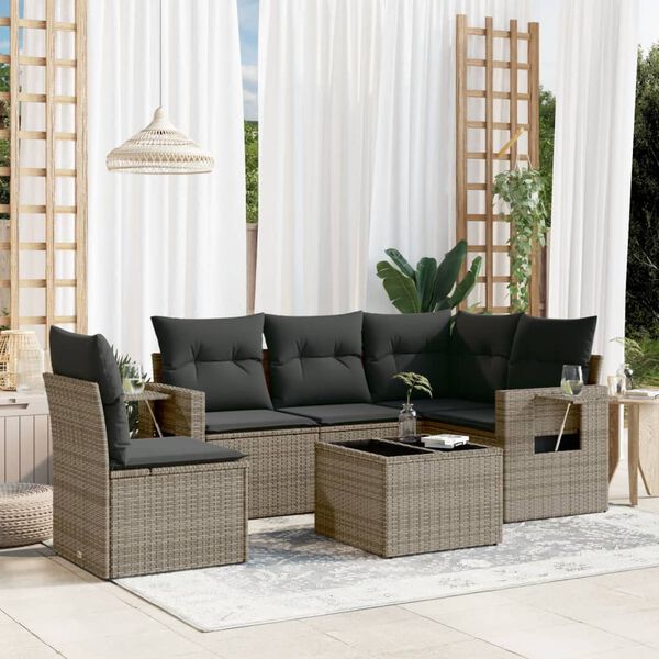 vidaXL 6-tlg. Garten-Sofagarnitur mit Kissen Grau Poly Rattan
