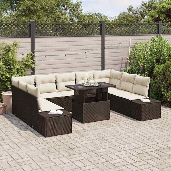 vidaXL Gartensofa-set mit Kissen 10 pcs Braun und Creme Poly-Rattan