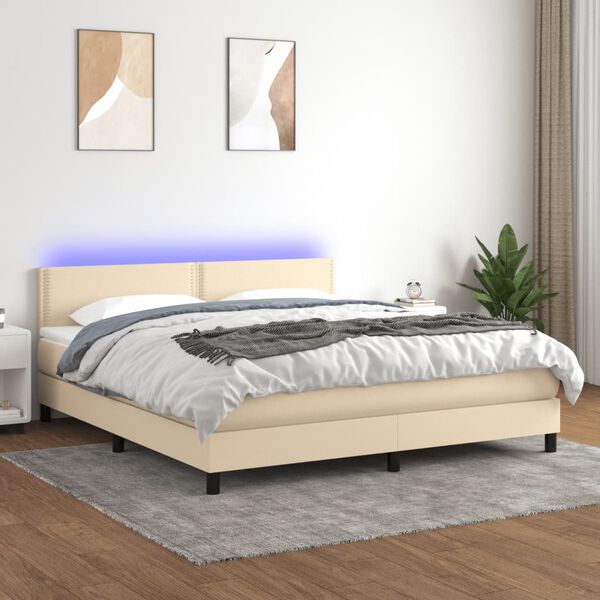 vidaXL Boxspringbett mit Matratze & LED Creme 180x200 cm Stoff