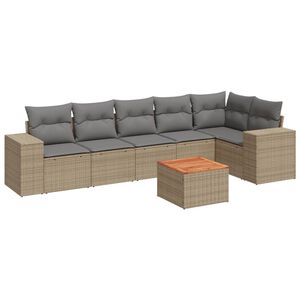 vidaXL 7-tlg. Garten-Sofagarnitur mit Kissen Beige Poly Rattan