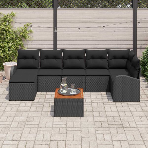 vidaXL Gartensofa-set mit Kissen 8 pcs Schwarz Poly-Rattan