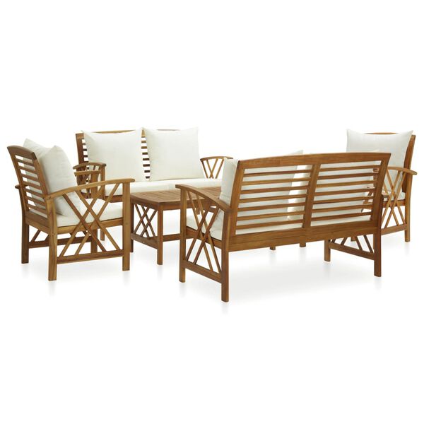 vidaXL 5-tlg. Garten-Lounge-Set mit Auflagen Massivholz Akazie