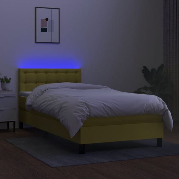vidaXL Boxspringbett mit Matratze & LED Gr&uuml;n 90x190 cm Stoff