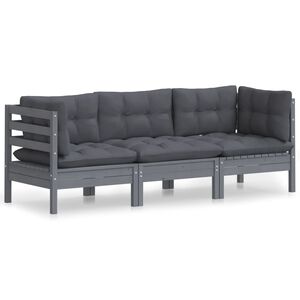 vidaXL 3-Sitzer-Gartensofa mit Anthrazit Kissen Massivholz Kiefer