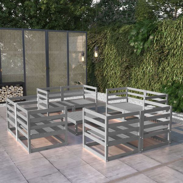 vidaXL 9-tlg. Garten-Lounge-Set Grau Kiefer Massivholz