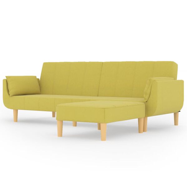 vidaXL Schlafsofa 2-Sitzer mit Hocker & Zwei Kissen Gr&uuml;n Stoff