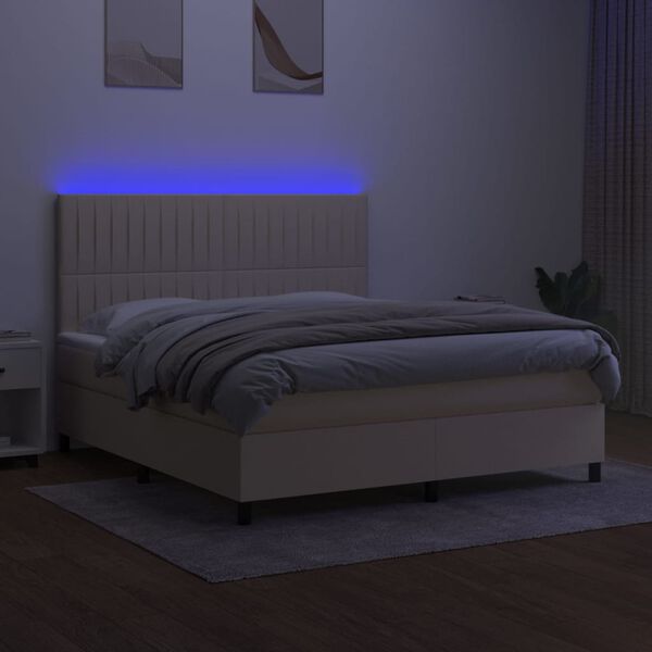 vidaXL Boxspringbett mit Matratze & LED Creme 180x200 cm Stoff