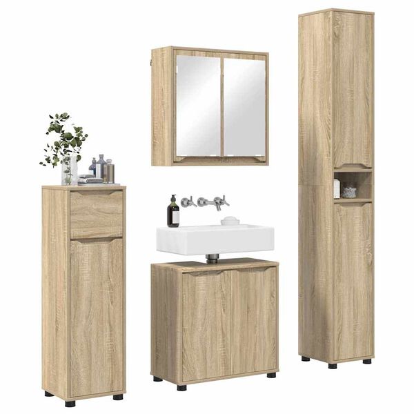vidaXL Badezimmerm&ouml;bel-Set mit Regal 4 pcs Sonoma-Eiche Holzwerkstoff
