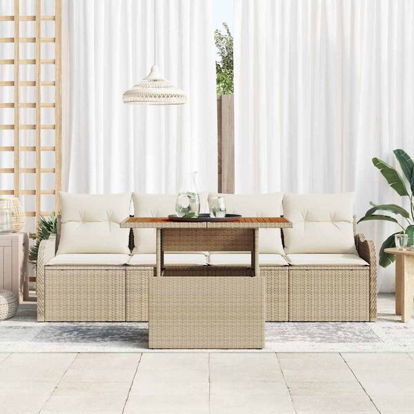 vidaXL Gartensofa-set mit Kissen 5 pcs Beige und Creme Poly-Rattan